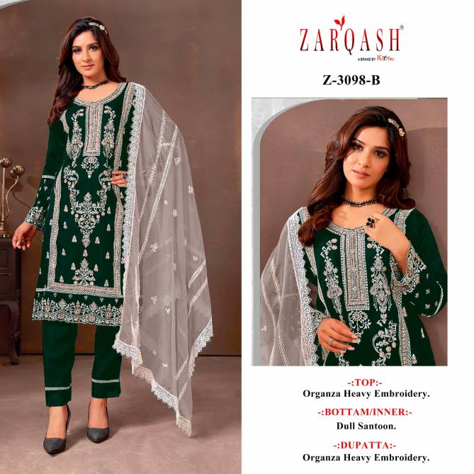 Zarqash Z 3098 A To D Organza Embroidery Pakistani Suits Catalog
